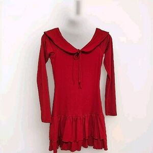 The C.I.U. Kiss Kiss Collar Red Short Lined Ruffle Mini Dress